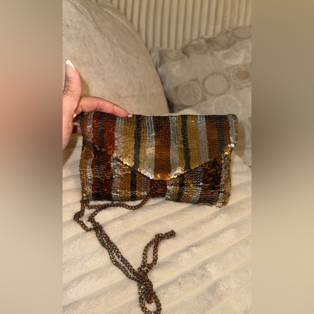 J.Renee Sequin Clutch - Gold, Brown, Black